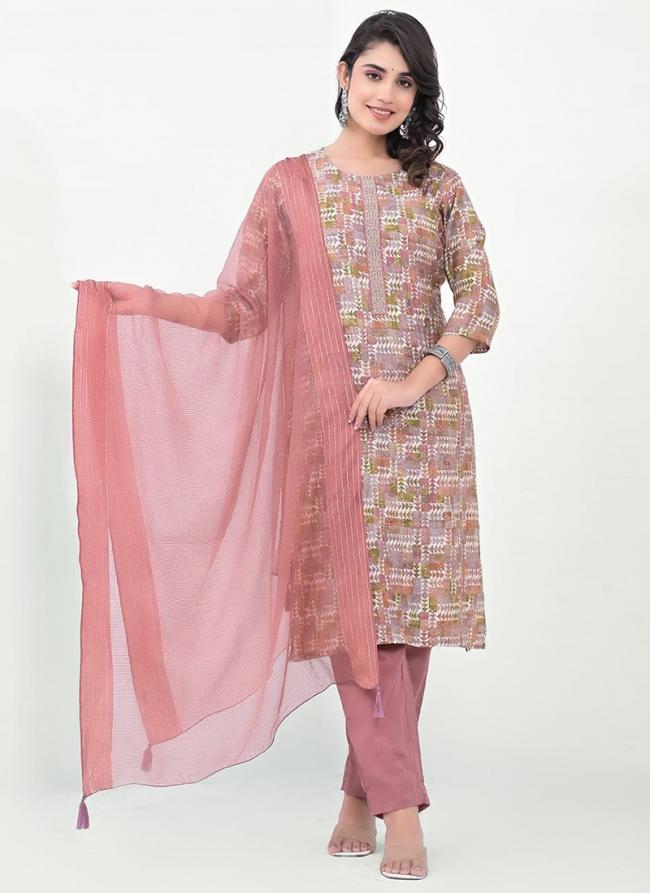 Modal Dark Peach Daily Wear Printed Readymade Kurti With Pant And Dupatta